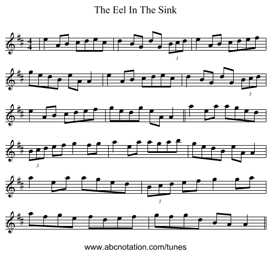 The Eel In The Sink - staff notation
