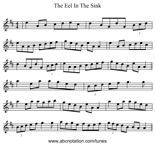 The Eel In The Sink - staff notation