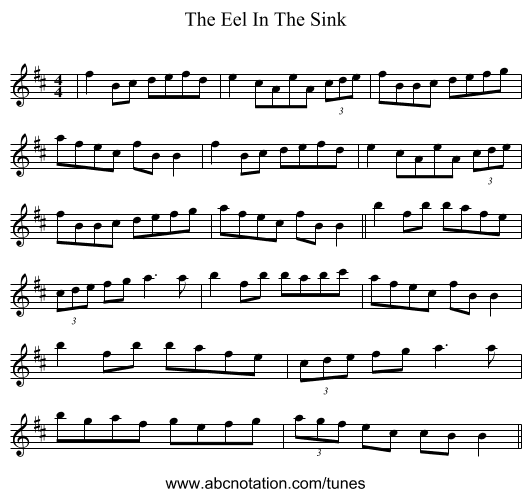 The Eel In The Sink - staff notation