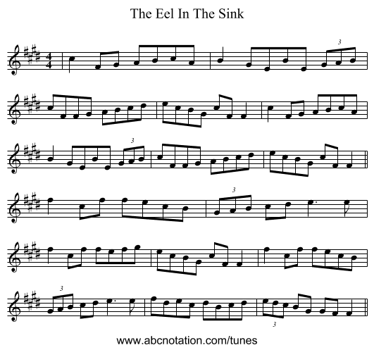 The Eel In The Sink - staff notation