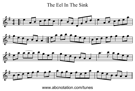 The Eel In The Sink - staff notation