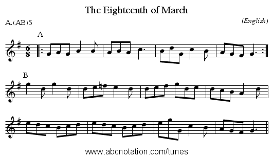 The Eighteenth of March - staff notation