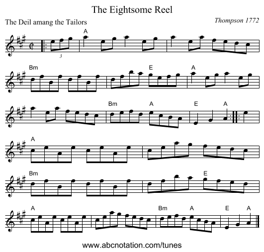 The Eightsome Reel - staff notation