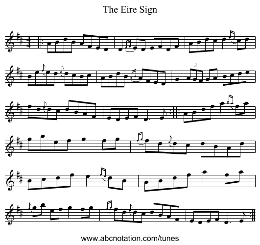 The Eire Sign - staff notation