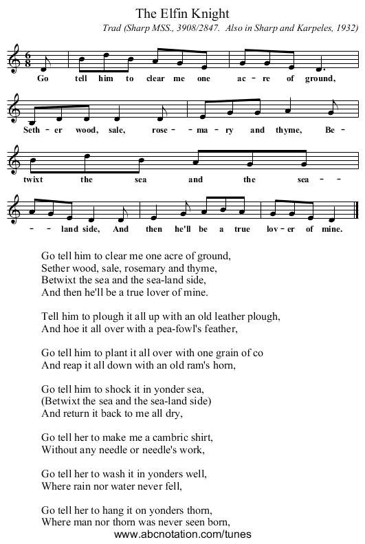 The Elfin Knight - staff notation