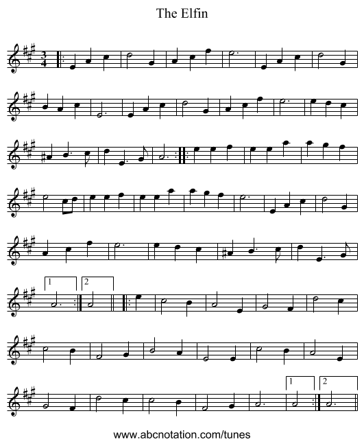 The Elfin - staff notation