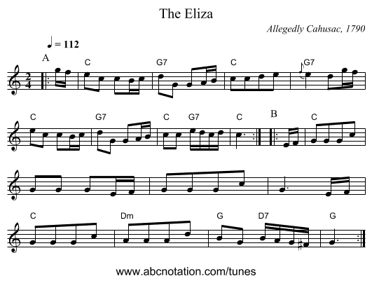 The Eliza - staff notation