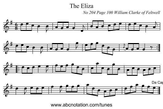 The Eliza - staff notation