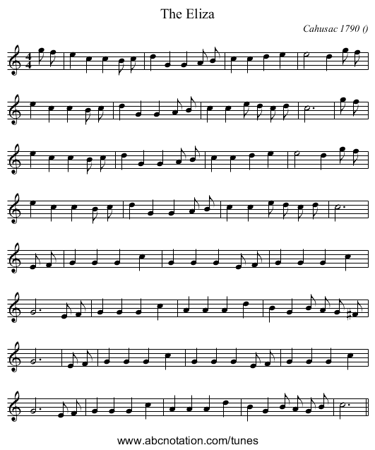 The Eliza - staff notation