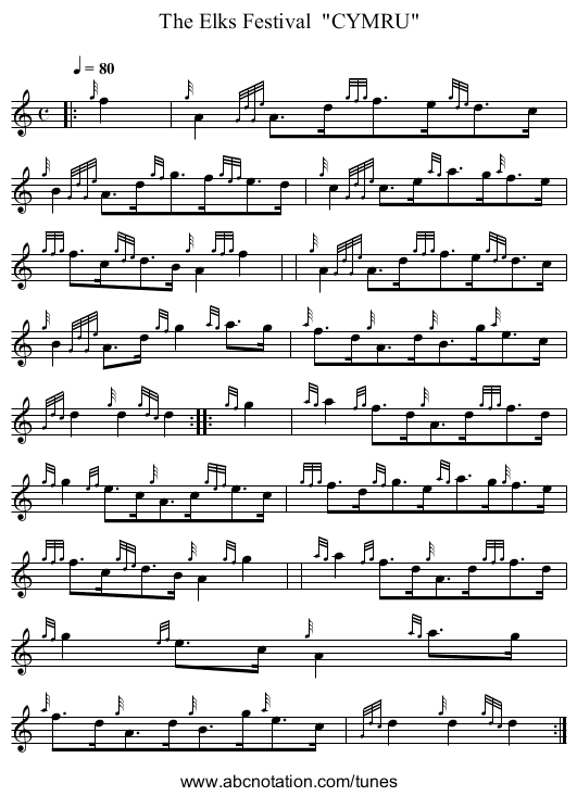 The Elks Festival  CYMRU - staff notation