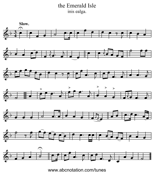the Emerald Isle - staff notation