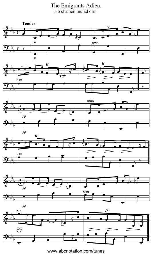 The Emigrants Adieu. - staff notation