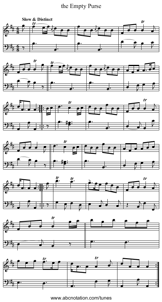 the Empty Purse - staff notation