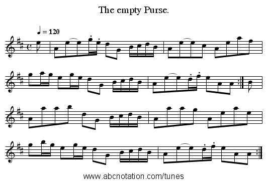 The empty Purse. - staff notation