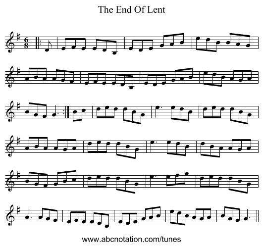 The End Of Lent - staff notation