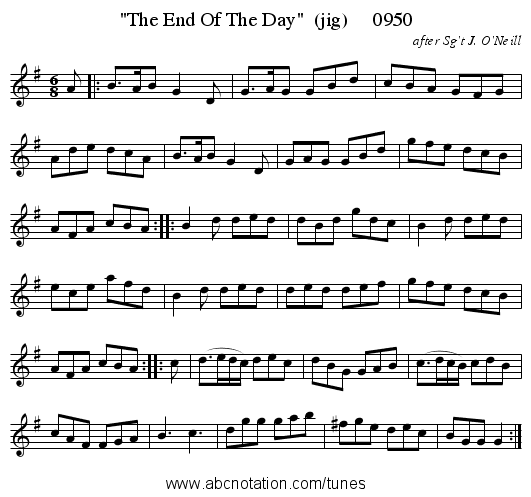 The End Of The Day  (jig)     0950 - staff notation