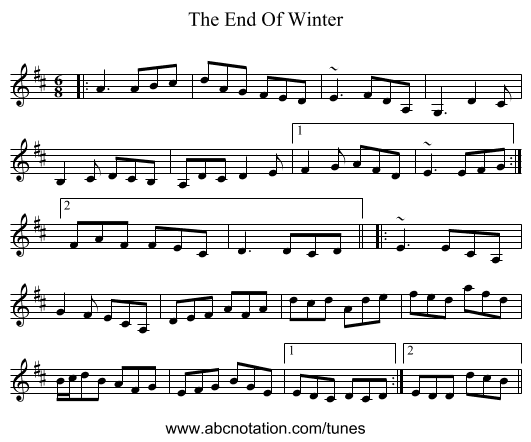 The End Of Winter - staff notation