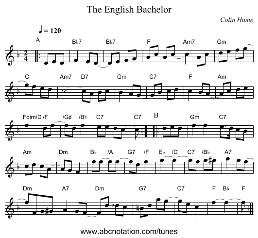 The English Bachelor - staff notation