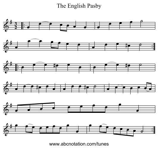 The English Pasby - staff notation