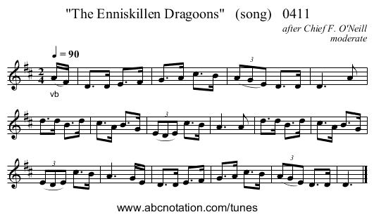 The Enniskillen Dragoons   (song)   0411 - staff notation