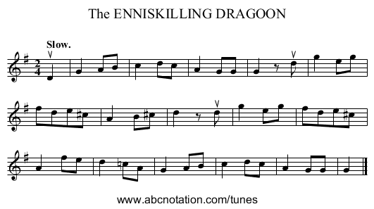 The ENNISKILLING DRAGOON - staff notation