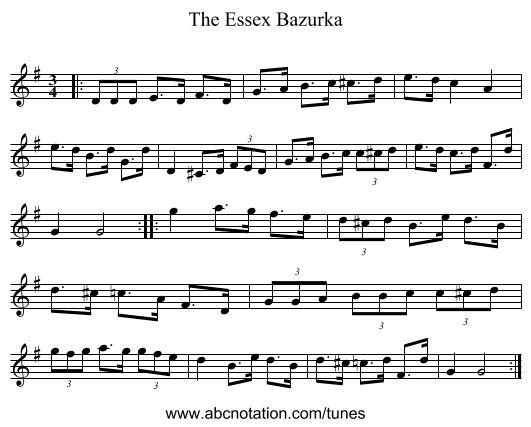 The Essex Bazurka - staff notation