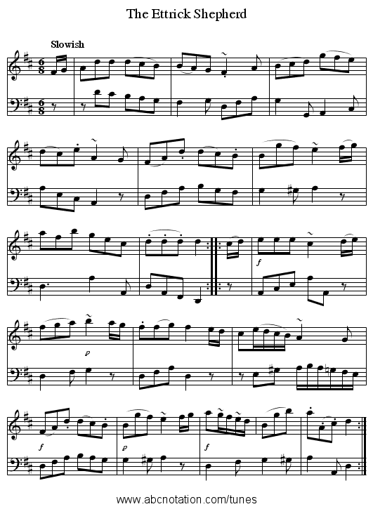 The Ettrick Shepherd - staff notation