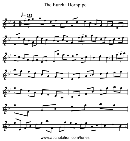 The Eureka Hornpipe - staff notation