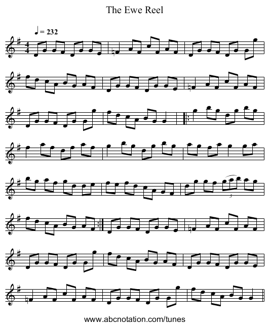 The Ewe Reel - staff notation