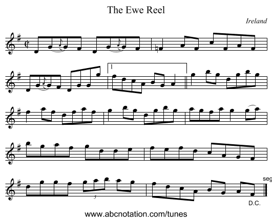 The Ewe Reel - staff notation