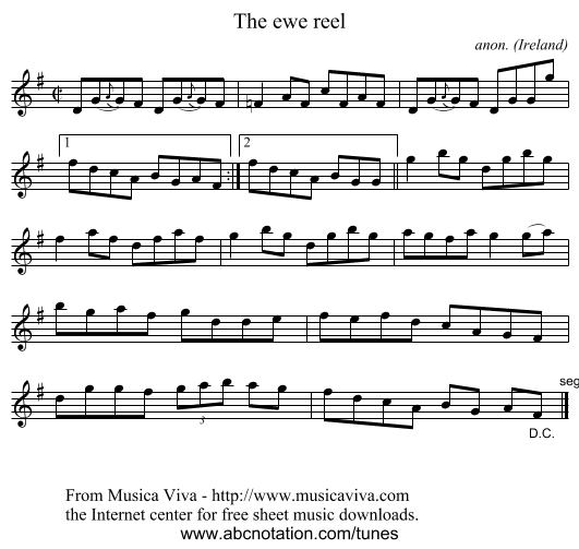 The ewe reel - staff notation