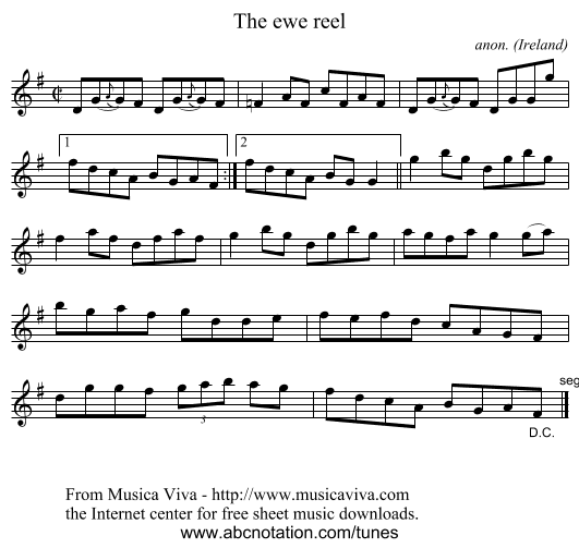 The ewe reel - staff notation