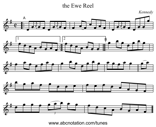the Ewe Reel - staff notation
