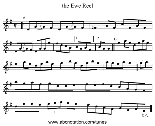 the Ewe Reel - staff notation
