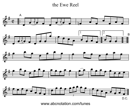 the Ewe Reel - staff notation