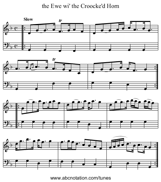 the Ewe wi' the Croocke'd Horn - staff notation