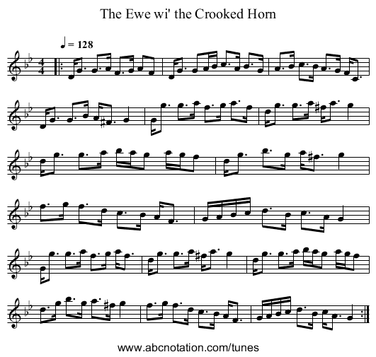 The Ewe wi' the Crooked Horn - staff notation