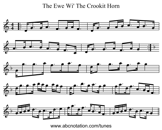 The Ewe Wi' The Crookit Horn - staff notation