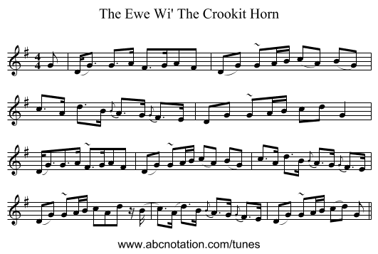 The Ewe Wi' The Crookit Horn - staff notation