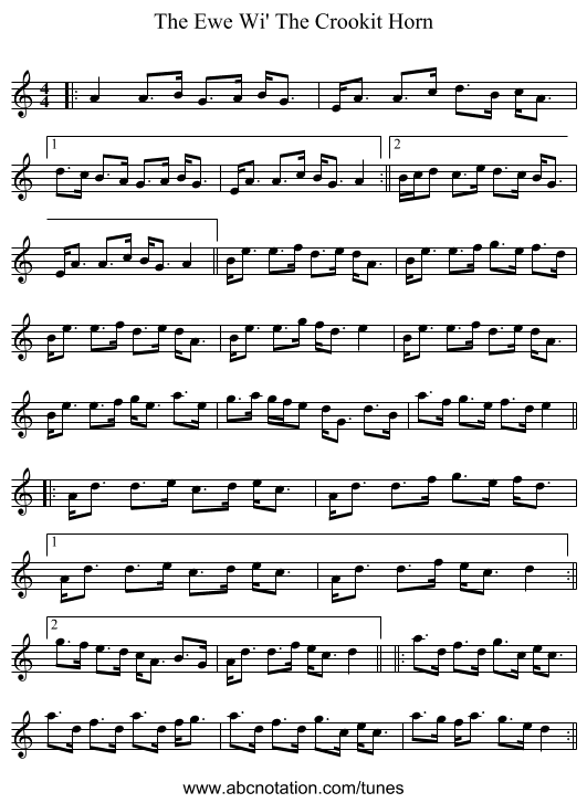 The Ewe Wi' The Crookit Horn - staff notation