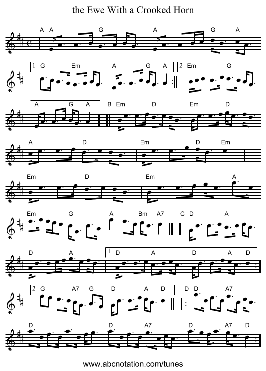 the Ewe With a Crooked Horn - staff notation
