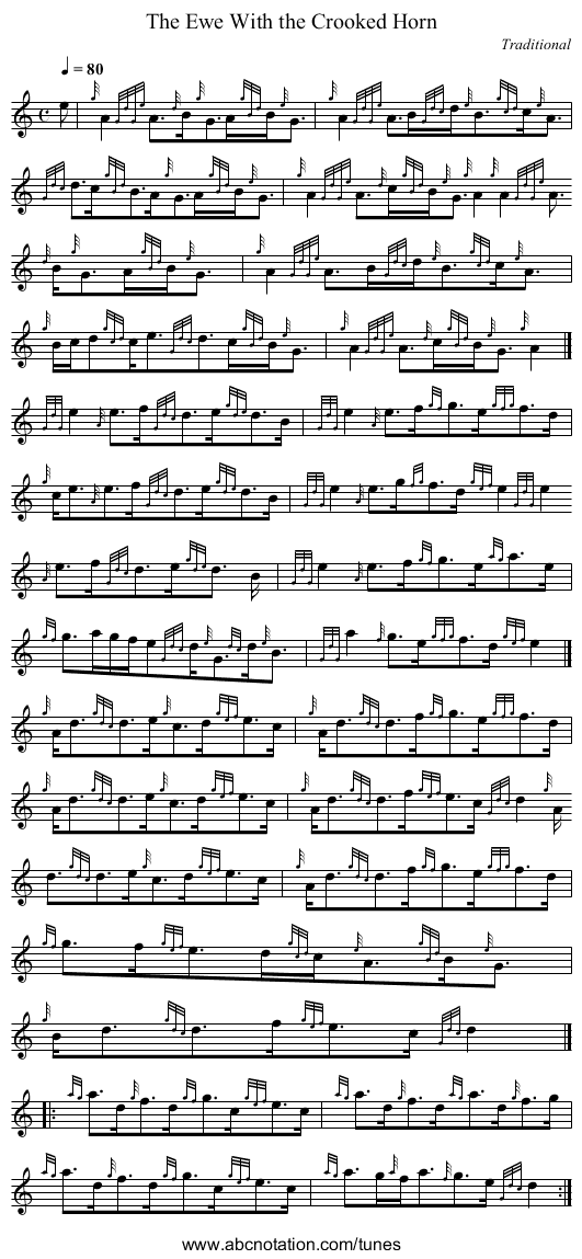 The Ewe With the Crooked Horn - staff notation