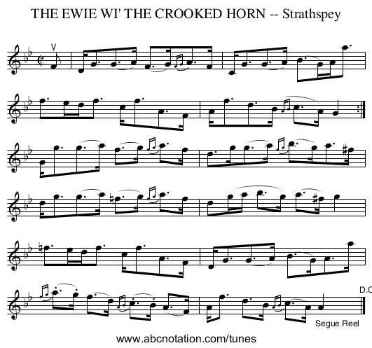 THE EWIE WI' THE CROOKED HORN -- Strathspey - staff notation