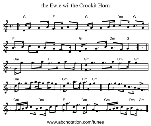 the Ewie wi' the Crookit Horn - staff notation