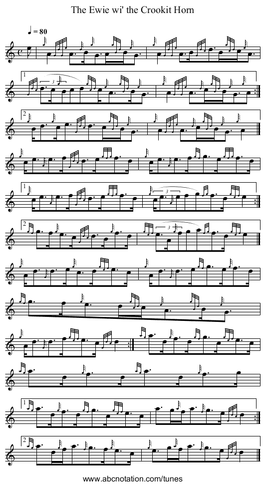The Ewie wi' the Crookit Horn - staff notation