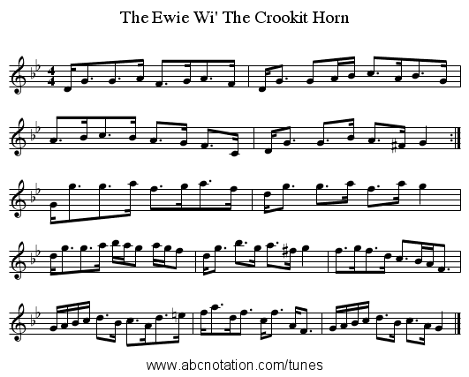 The Ewie Wi' The Crookit Horn - staff notation