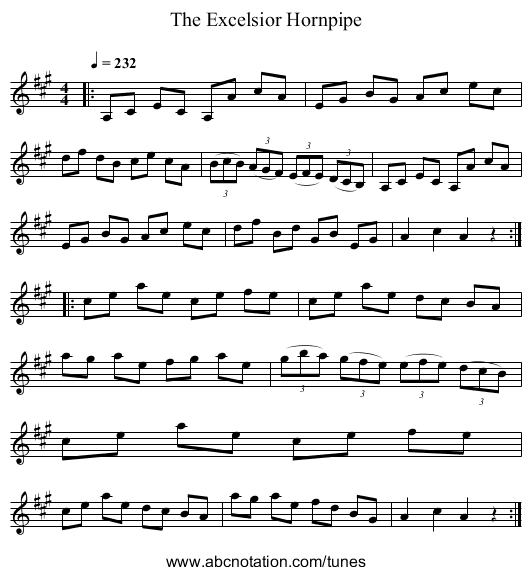 The Excelsior Hornpipe - staff notation