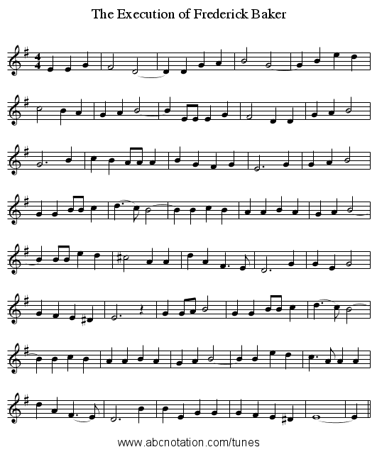 The Execution of Frederick Baker - staff notation