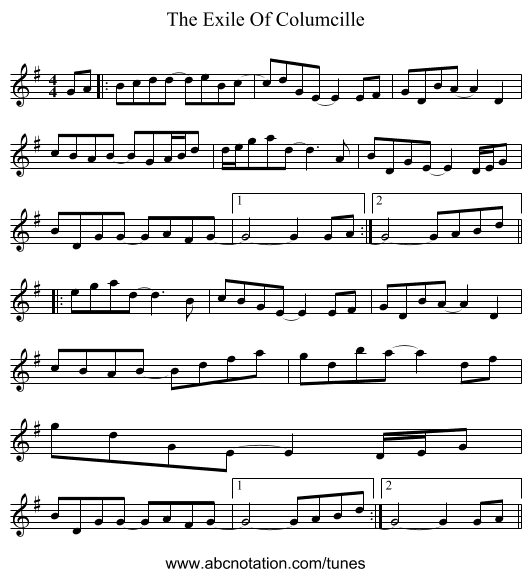 The Exile Of Columcille - staff notation