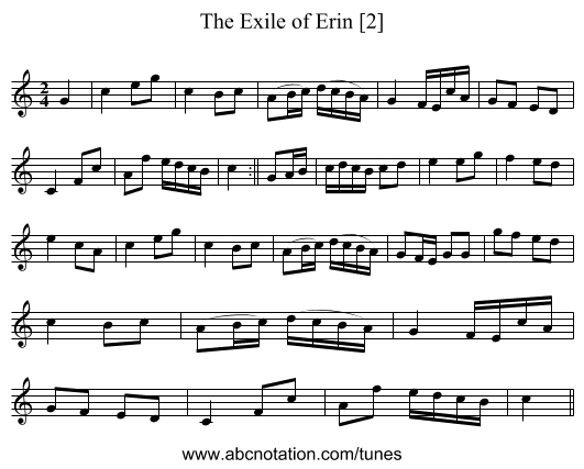 The Exile of Erin [2] - staff notation